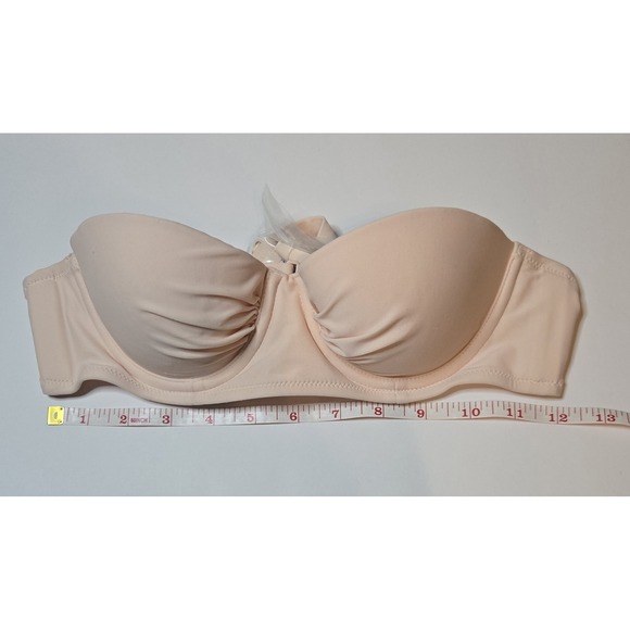 Aerie Strapless Underwire Bikini Top Nude Peach Ruched Lightly Lined 8189176827 - Picture 3 of 6